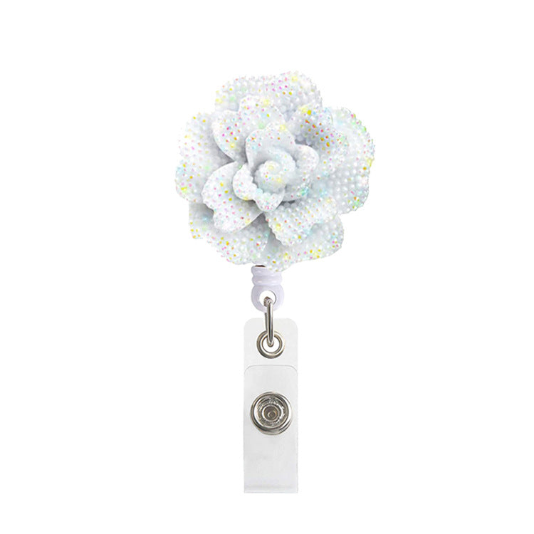 Wholesale Badge Reels Shiny Flowers Acrylic Retractable Keychains